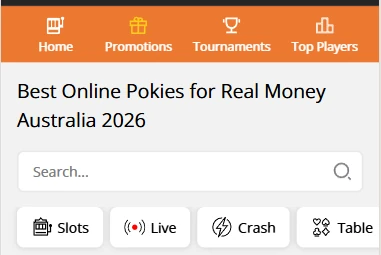 Search field and provider filters inside the PokieSurf app used to find a pokie by name